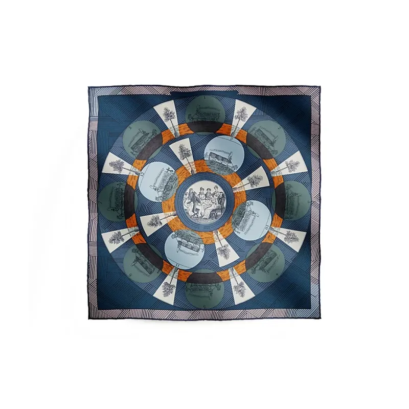 HERMES Rotating Bus Silk Scarves Women's Marine Blue-0