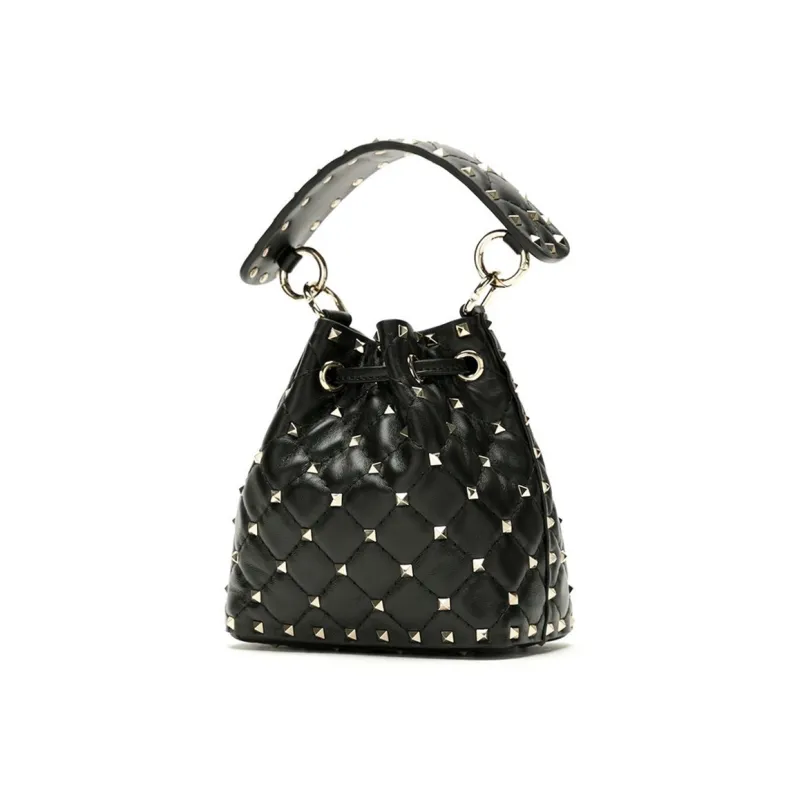 Valentino Cow Leather Bucket Bags Handbags Women's Black-1