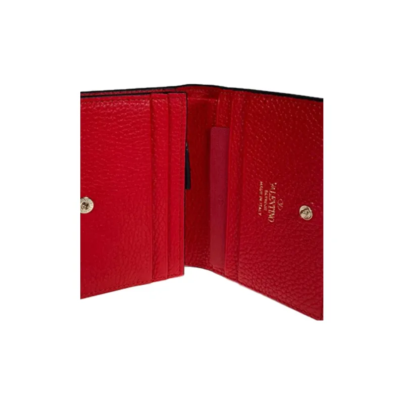 Valentino Cow Leather Card Holder Wallet Women's Red-4