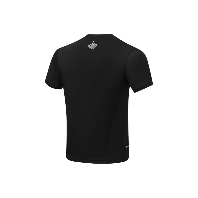 LiNing Sports Basketball Collection T-Shirt Men's Black Light Smoke Gray Print-1