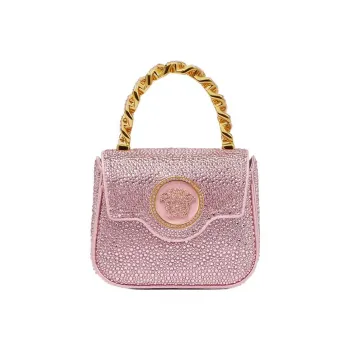 VERSACE La Medusa Viscose Blended Mulberry Silk One Shoulder Handbags Mini Women's Pink/Gold