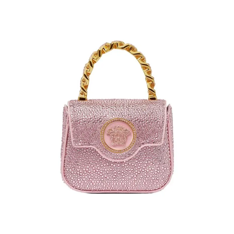 VERSACE La Medusa Viscose Blended Mulberry Silk One Shoulder Handbags Mini Women's Pink/Gold-0