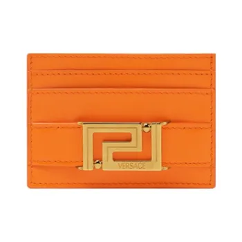 VERSACE Greca Goddess Cow Leather Wallet Card Holder Card Holder Women's Orange