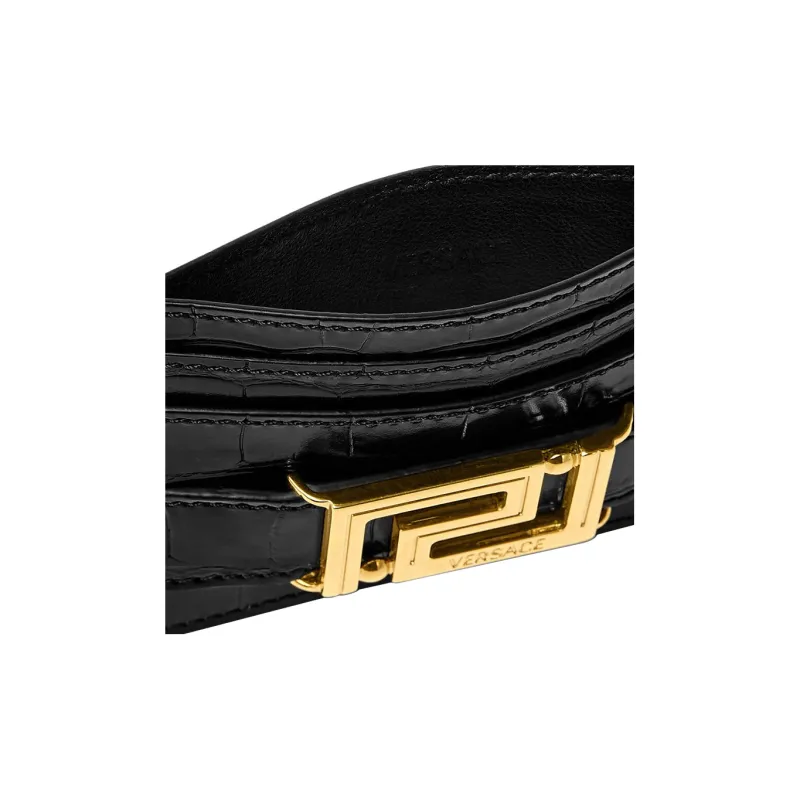 VERSACE Greca Goddess Cow Leather Card Holder Women's Black-2