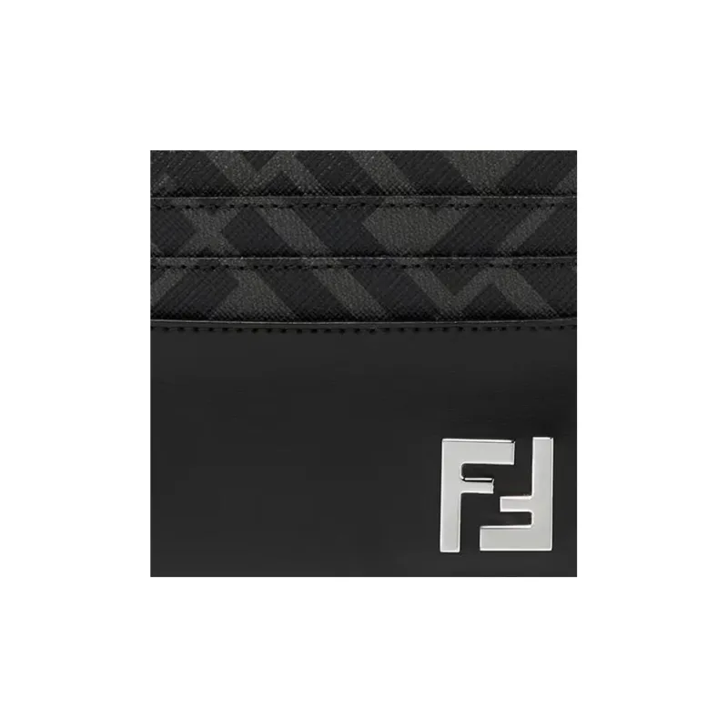 FENDI Calfskin With Cotton Card Holder Men's Black-3