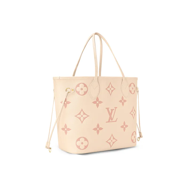 LOUIS VUITTON NEVERFULL Cow Leather Tote Combo Bag, One Shoulder Handbag Medium Size Women's Cream White/Pink-1