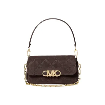 MICHAEL KORS PARKER Suede Bonded Leather Handbag Shoulder Bag Women's Chocolate Brown