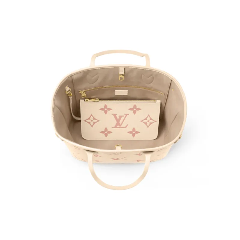LOUIS VUITTON NEVERFULL Cow Leather Tote Combo Bag, One Shoulder Handbag Medium Size Women's Cream White/Pink-3