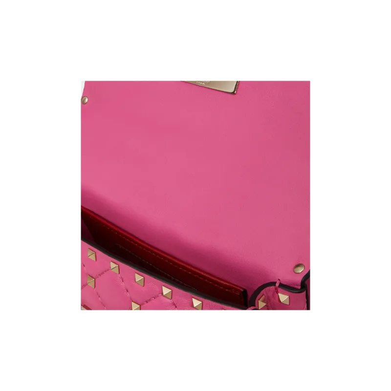 Valentino ROCKSTUD SPIKE Soft Sheep Leather Handbag Shoulder Bag Crossbody Bag Small Size Women's Pink-3