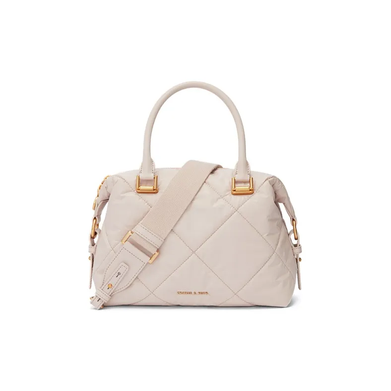 CHARLES&KEITH PU, Textile Mixture Boston Bag, Shoulder Bag, Handbag Large Size Women's Multicolor-12