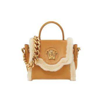 VERSACE La Medusa Cow Leather Patchwork With Sheepskin Shoulder Bag Crossbody Bag Handbag Small Size Women's Brown