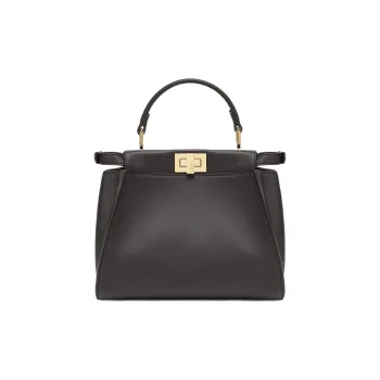 FENDI Peekaboo Cow Leather Shoulder Bag Crossbody Bag Handbag Mini Women's Black