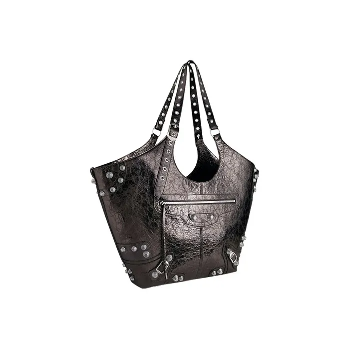 Balenciaga Le Cagole Sheepskin Handbag Large Size Women's Metal Gray-1