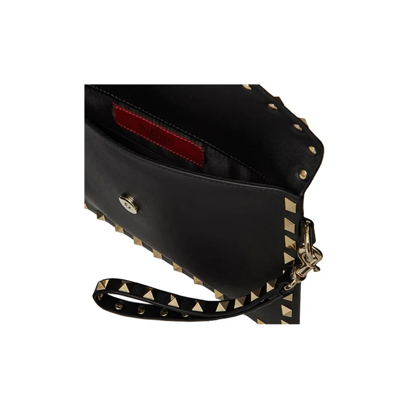 Valentino ROCKSTUD Smooth Cow Leather Envelope Bag, Clutch Medium Size Women's Black-4