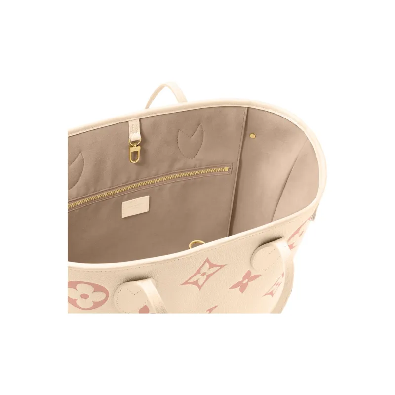 LOUIS VUITTON NEVERFULL Cow Leather Tote Combo Bag, One Shoulder Handbag Medium Size Women's Cream White/Pink-5