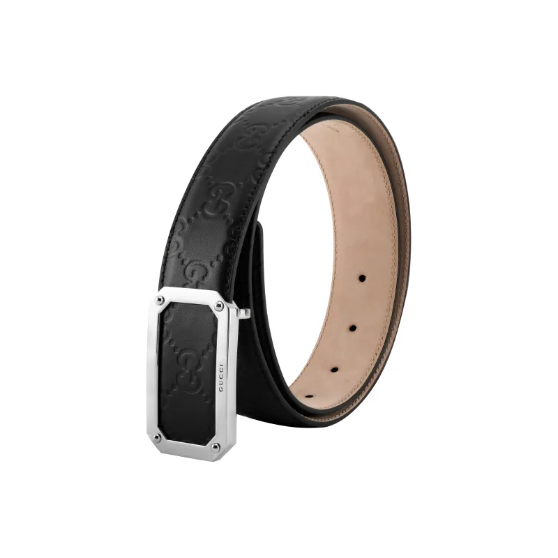 GUCCI Signature Leather Belt Rectangle Buckle-2