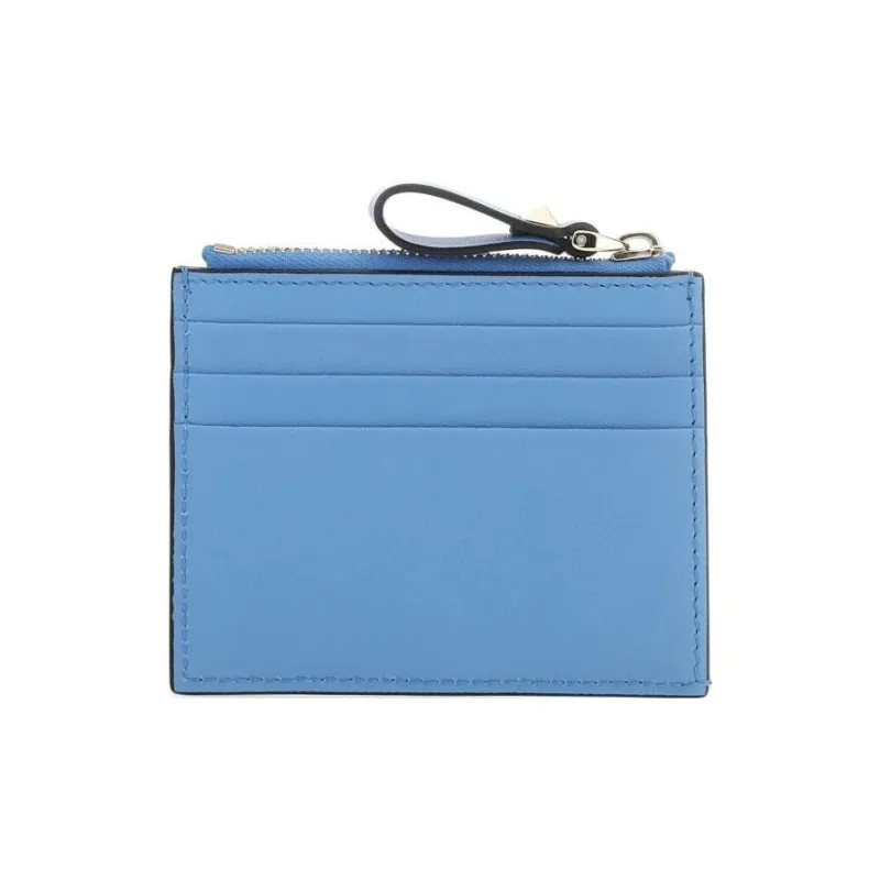 Valentino Smooth Calf Leather Coin Purses Card Holders Regular Men's Sky Blue-1