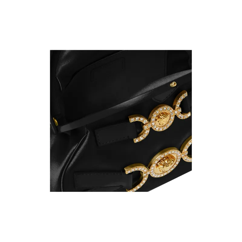 VERSACE Medusa '95 Viscose Blended Silk Blended Sheepskin One Shoulder Handbags Regular Women's Black-4