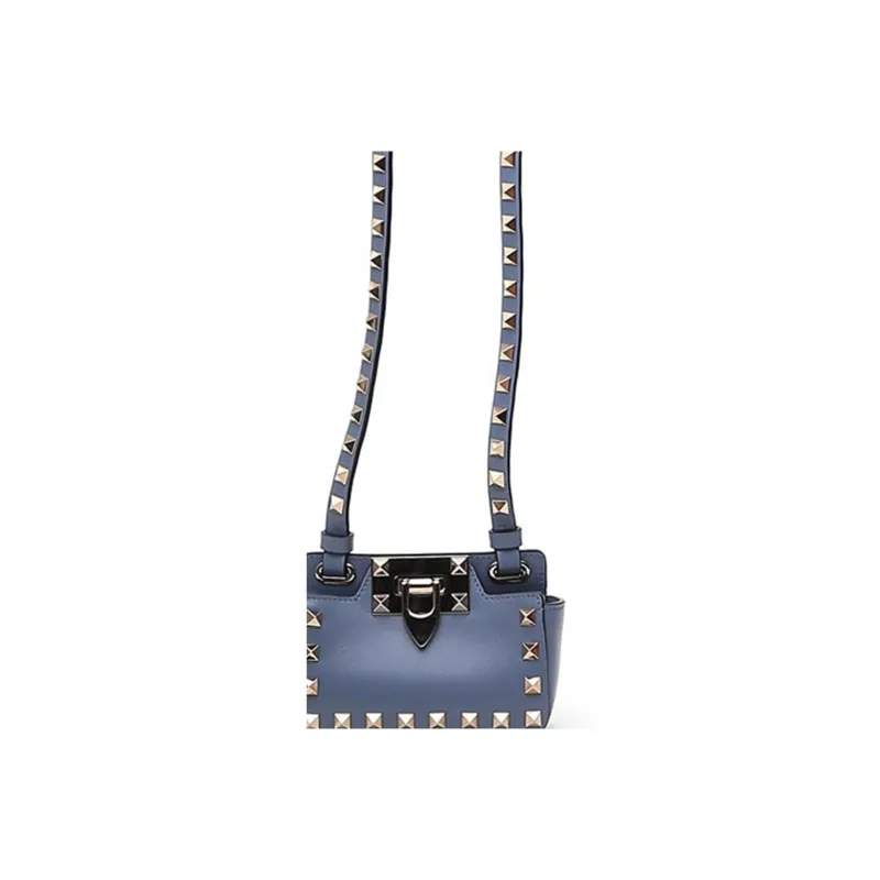 Valentino Rockstud Smooth Finish Calfskin Messenger Bag Shoulder Bag Crossbody Bag Mini Unisex Blue-4
