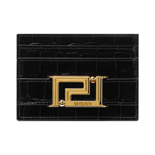 VERSACE Greca Goddess Cow Leather Card Holder Women's Black