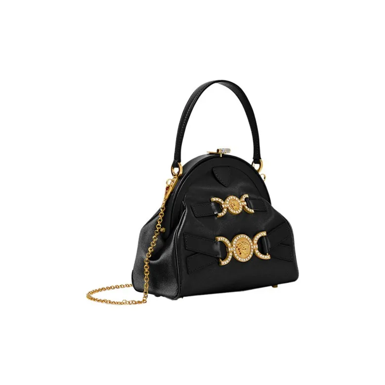 VERSACE Medusa '95 Viscose Blended Silk Blended Sheepskin One Shoulder Handbags Regular Women's Black-1