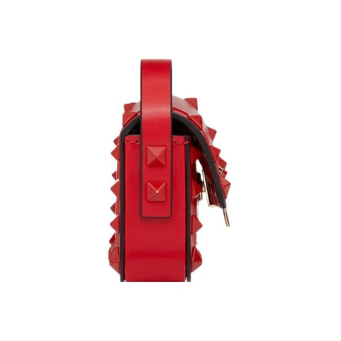 Valentino Rockstud Smooth Calf Leather Shoulder Bag Crossbody Bag Extra Mini Women's Red-2