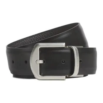 Zegna Classic Logo Letter Embossed Reversible Pin Buckle Calfskin Leather Leather Belts Men's Black Width 3.5CM
