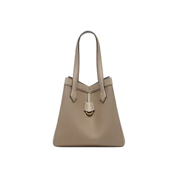 FENDI Calfskin Bucket Bag One Shoulder Handbag Medium Size Women's Dove Gray