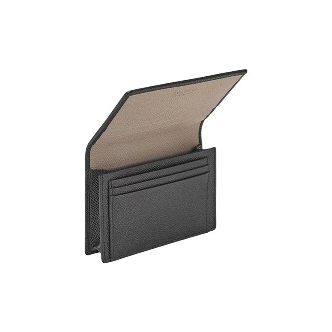 BVLGARI Grain Calfskin Card Holder Men's Black-2