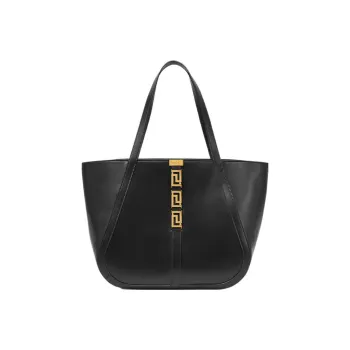 VERSACE Greca Goddess Cow Leather Tote Bag Shopping Bag Handbag Large Size Women's Black