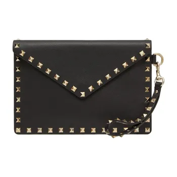 Valentino ROCKSTUD Smooth Cow Leather Envelope Bag, Clutch Medium Size Women's Black