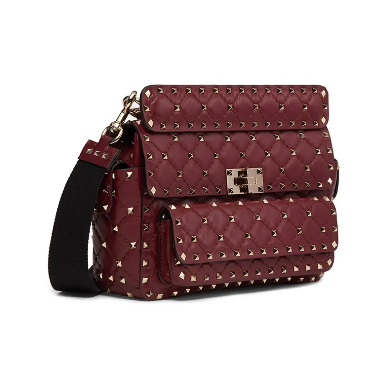 Valentino ROCKSTUD SPIKE Sheepskin Shoulder Bag, Crossbody Bag Women's Red-1