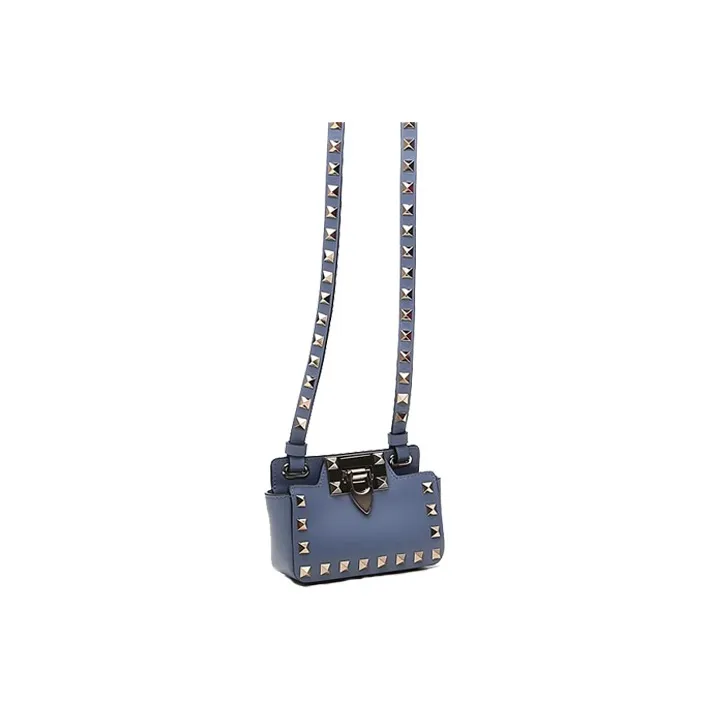 Valentino Rockstud Smooth Finish Calfskin Messenger Bag Shoulder Bag Crossbody Bag Mini Unisex Blue-3