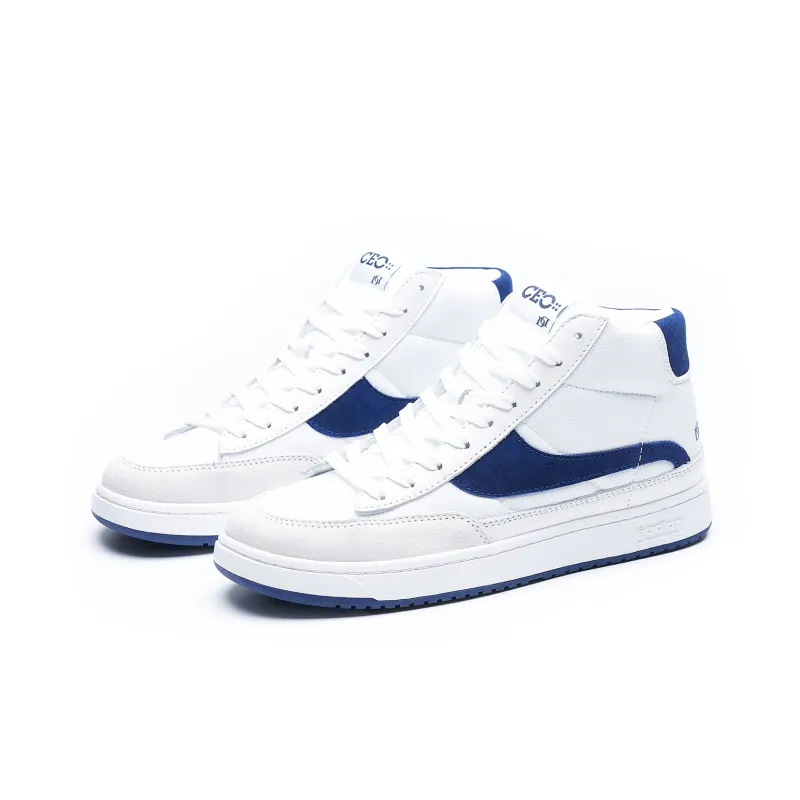 JACLAR Top Grain Cow Leather, Abrasion Resistant, Casual, Men's Shoes Low Top Skateboard Shoes Unisex White Blue-0