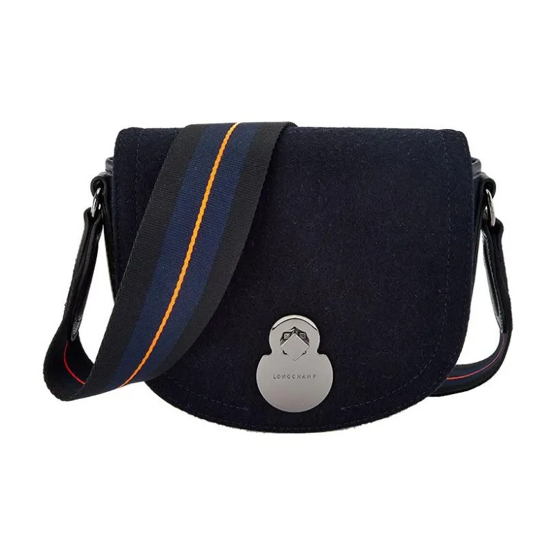 LONGCHAMP Wool Saddle Bag Shoulder Bag Crossbody Bag Regular Women's Black-0