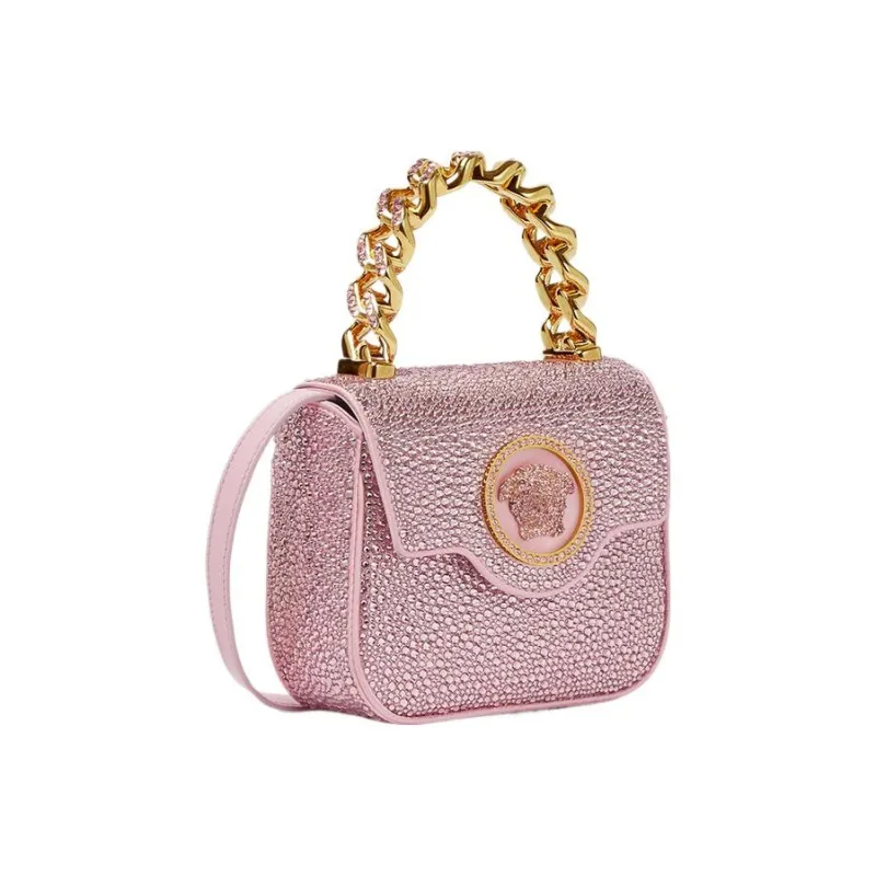 VERSACE La Medusa Viscose Blended Mulberry Silk One Shoulder Handbags Mini Women's Pink/Gold-1