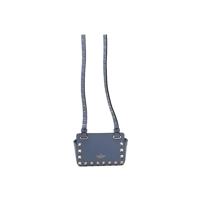 Valentino Rockstud Smooth Finish Calfskin Messenger Bag Shoulder Bag Crossbody Bag Mini Unisex Blue-2
