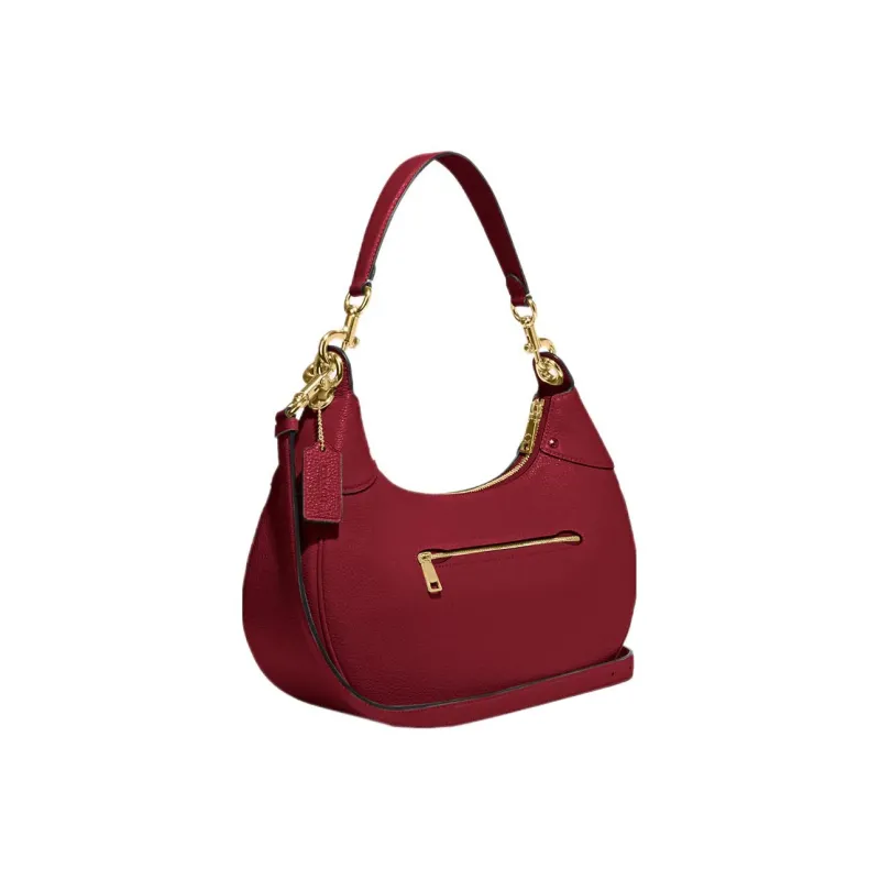 COACH Hobo Pebbled Leather Crescent Bag, Shoulder Bag, Handbag, Shoulder Bag Women's Red-1