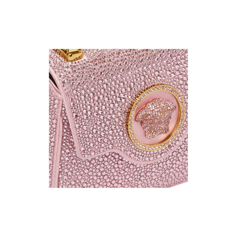 VERSACE La Medusa Viscose Blended Mulberry Silk One Shoulder Handbags Mini Women's Pink/Gold-3