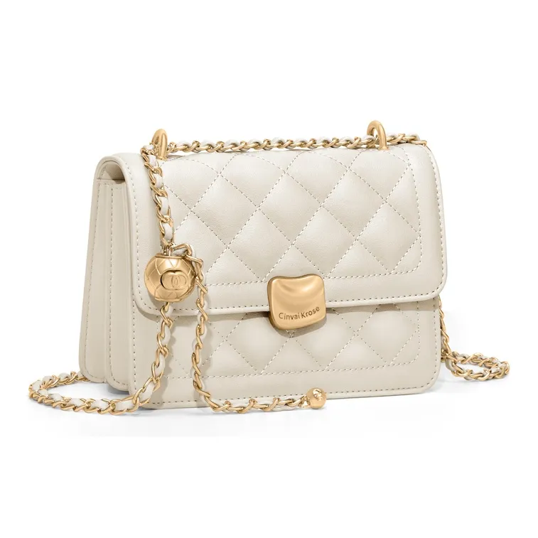 Simvay Clos Cow Leather Chain Bag Shoulder Bag Women's Diamond Pattern Cream White/Diamond Pattern Glossy Black-2