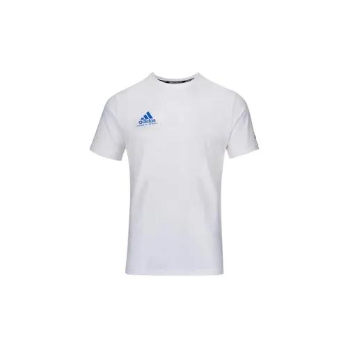 Adidas T-Shirts Men White Base With Blue Label