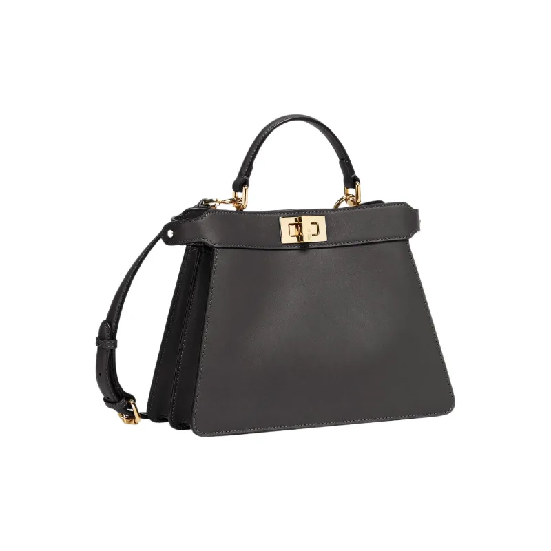 FENDI Peekaboo ISeeU Calfskin Shoulder Bag Crossbody Bag Handbag Small Size Women's Black/Dark Brown-1
