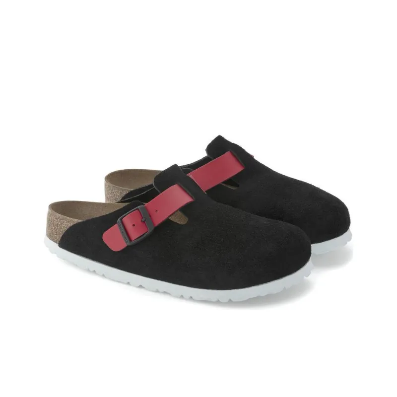Birkenstock Boston Suede Leather/Birko Flor 'Black / Active Red' Women's-2
