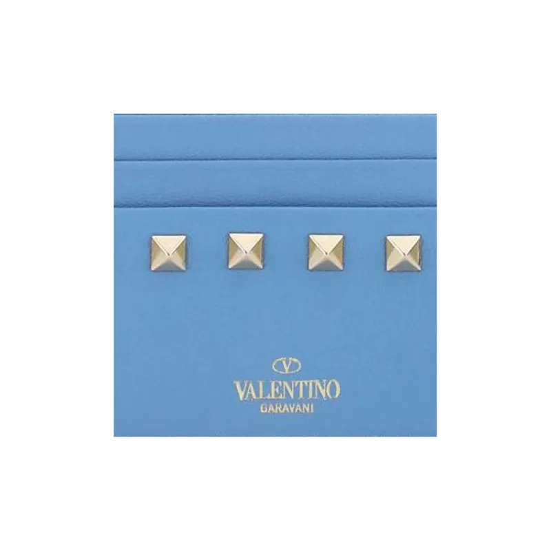 Valentino Smooth Calf Leather Coin Purses Card Holders Regular Men's Sky Blue-4