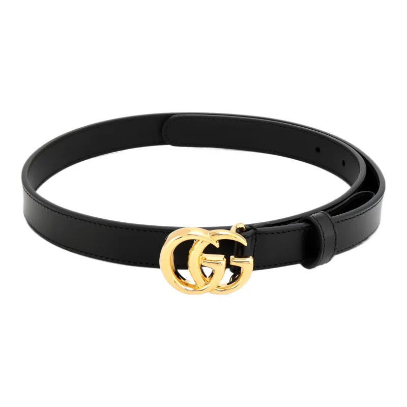 GUCCI Gg Marmont Thin Leather Belt With Shiny Buckle .8 Width-0
