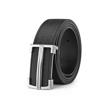 FAIRWHALE Minimalist Style Plate Buckle Business Top Grain Cow Leather Belts Men's Width 3.4CM