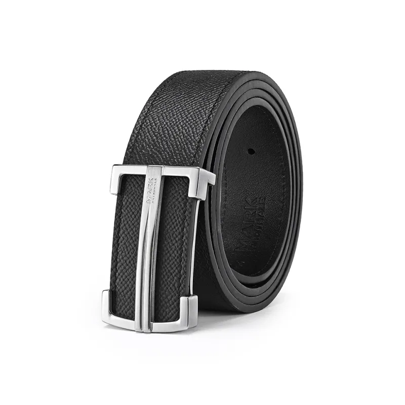 FAIRWHALE Minimalist Style Plate Buckle Business Top Grain Cow Leather Belts Men's Width 3.4CM-0