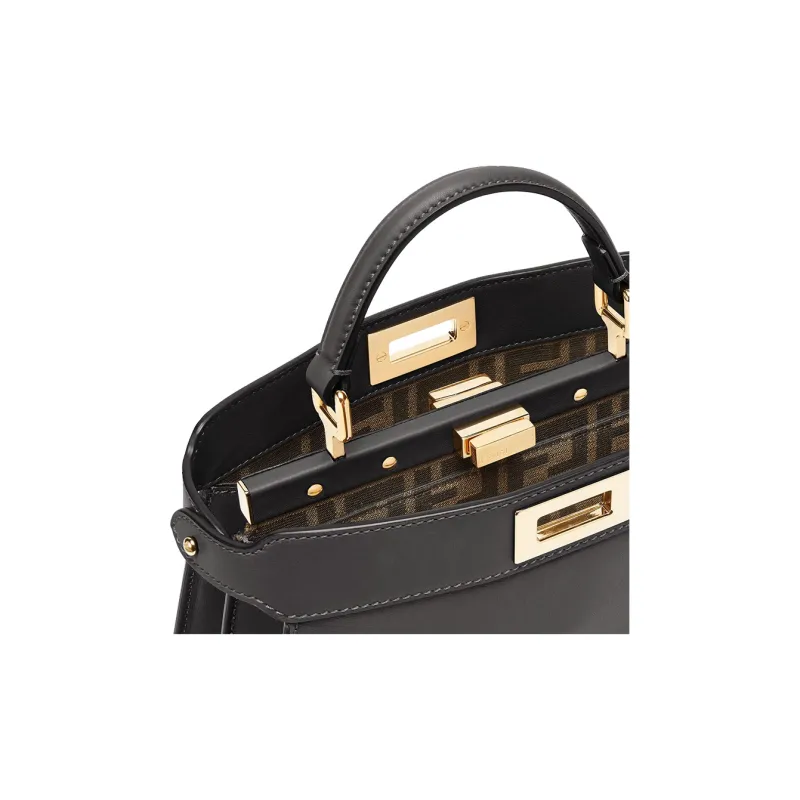FENDI Peekaboo ISeeU Calfskin Shoulder Bag Crossbody Bag Handbag Small Size Women's Black/Dark Brown-4