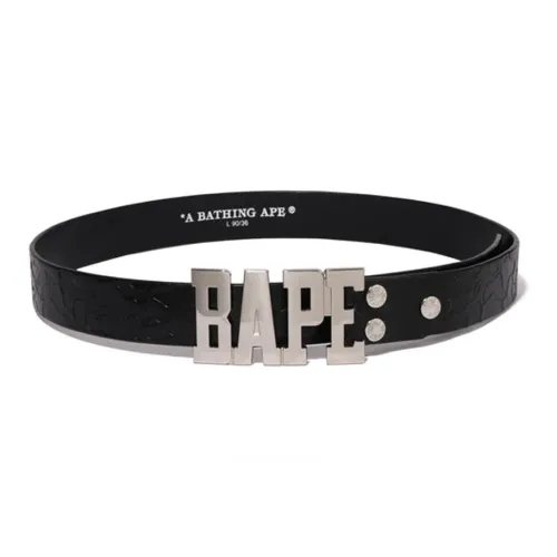 A BATHING APE Embossed Buckle Leather Belts Men's Black Width: 3.5cm