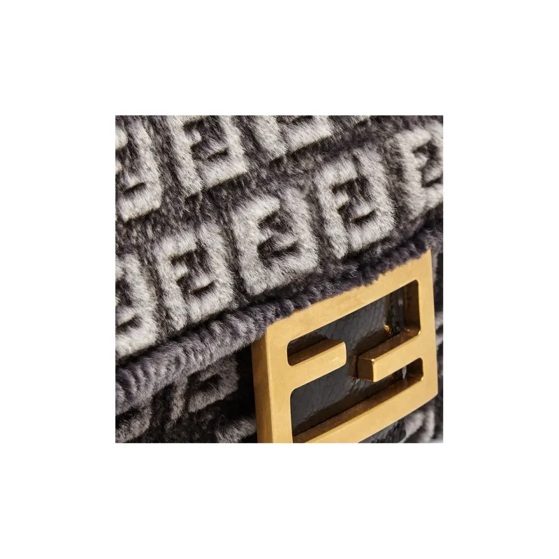 FENDI Baguette Mink Fur Shoulder Bag Crossbody Bag Handbag Medium Size Women's Gray-4